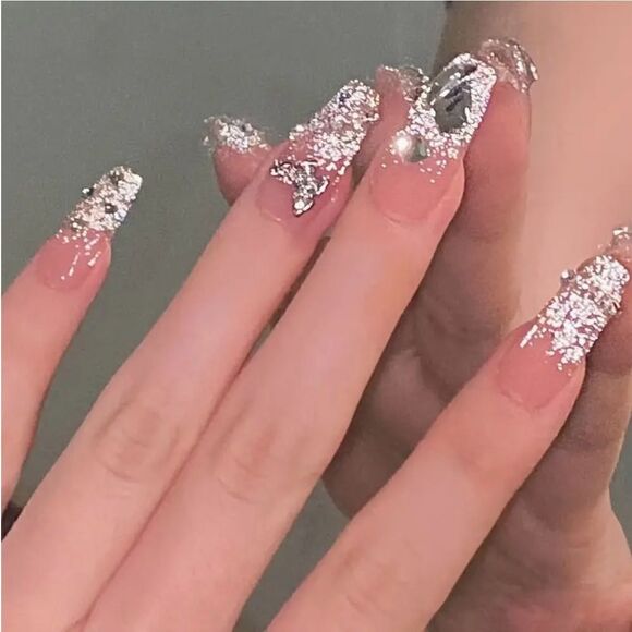 Crystal Butterfly embellished press on nails 24 pcs - Picture 1 of 3